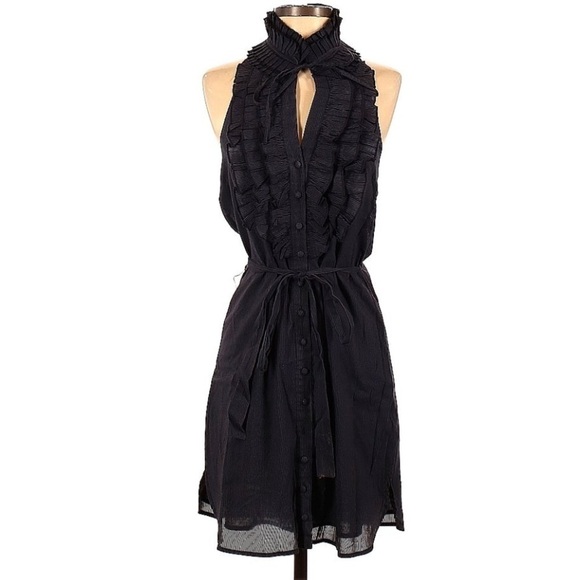 Jenny Han Halter Ruffle Pin Stripe Gray/Blue Dress | Size S - Picture 1 of 5